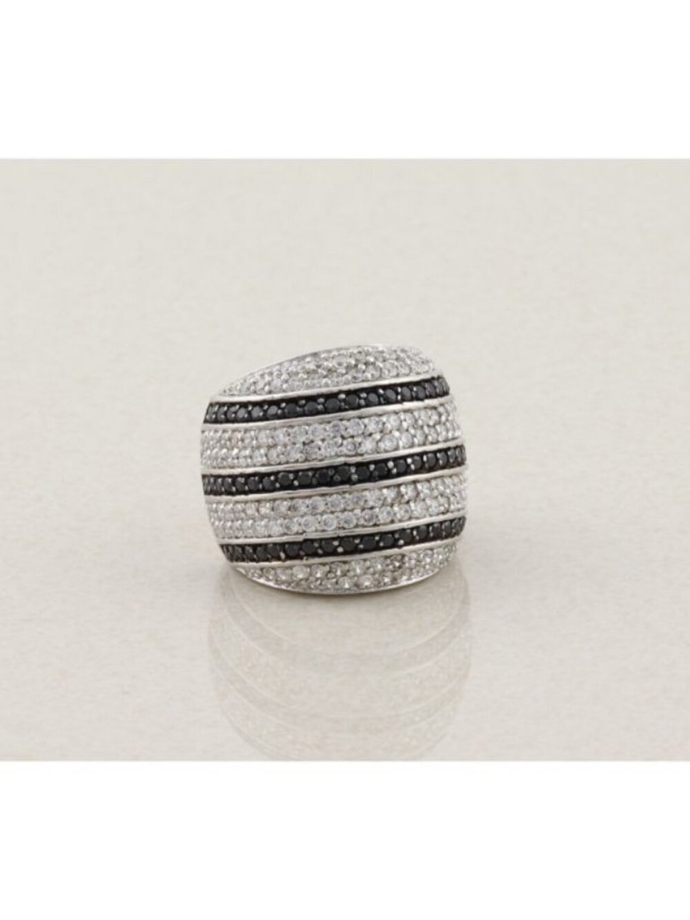 Sterling Silver Black & White Cubic Zirconia Large Dome Ring 7